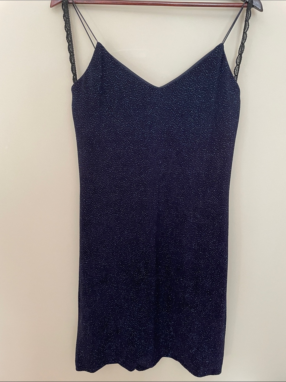 90s Vintage Sparkle Navy Crystal Mini Party Dress with Lace Straps
